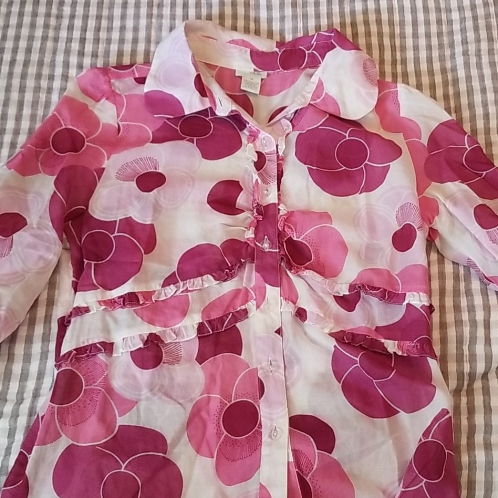 Anthropologie Odille Pink Floral Buttondown Shirt